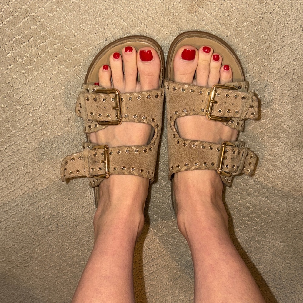 Zara Tan Double Buckle Sandals